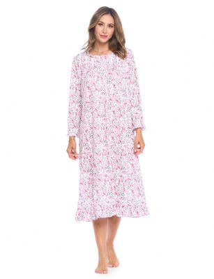 Casual Nights Women's Long Floral & Lace Henley Nightgown - Pink Floral  LA675PK