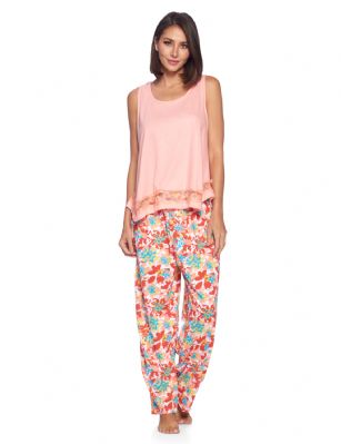 Casual Nights Women's Tank Top & Long Pants Pajama Set - Cami with Printed Bottom Sleepwear Pjs - Pink - This lightweight and comfortable Tank Top with Long Pants PJs for ladies from the Casual Nights Loungewear and Sleepwear Collection, Cotton/Poly Knit Pajamas in a fun Classic print, this easy to wear Printed Pajama Sleep Set is made of 55% Cotton/45% Poly fabric, Features: Pullover Sleeveless tank with scoop neckline and Fancy lace bottom trim, with Casual loose fit style. matching printed pull on pajama pants with elastic waistband, Approximately 30 inch inseam length. These Pajamas a relaxed comfortable fit and comes in regular and plus sizes S, M, L, XL, 2X, 3X, 4X. All year spring and summer versatile multi uses, perfect for sleeping or curling up on the couch to watch a movie. Makes a perfect Mothers Day gift for your loved ones, Teen Girls, mom, older women, or elderly grandmother! Please use our size chart to determine which size will fit you best, if your measurements fall between two sizes we recommend ordering a larger size as most people prefer their sleepwear a little looser.Medium: Measures US Size 8-10, Chests/Bust 3''-38" Large: Measures US Size 12-14, Chests/Bust 38.5"-40"X-Large: Measures US Size 16-18, Chests/Bust 41.5"-42XX-Large: Measures US Size 18-20, Chests/Bust 43"-45" 
