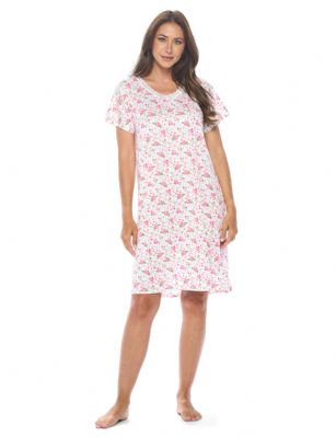 Casual Nights Women's Super Soft Yummy Nightshirt, Short Sleeve Nightgown, Night Dress with Fun Prints & Patterns - Pink Flowers - This softest lightweight short sleeve Nightgown for ladies from the Casual Nights Loungewear and Sleepwear robes Collection, in beautiful feminine Bright Solid & floral print pattern design. This easy to wear Pullover Nightdress is made of the softest 95% polyester and 5% elastane material, this sleep dress Features: scoop neckline, short sleeves, with detailed lace trimming by yolk for an extra fancy touch. Mid-calf length approx. 38-39 Shoulder to hem. This lounge wear muumuu dress has a relaxed comfortable fit and comes in regular and plus sizes M, L, XL, 2X, all year winter and summer versatile multi uses, wear around to bed as Pj's or lounging the house as relaxed home day waltz dress, a sleepshirt dress, Our sleep robe gowns is perfect to use for maternity, labor/delivery, hospital gown. Makes a perfect Mothers Day gift for your loved ones, mom, older women, or elderly grandmother. Even beautiful and comfortable enough for everyday use around the house. Please use our size chart to determine which size will fit you best, if your measurements fall between two sizes, we recommend ordering a larger size as most people prefer their sleepwear a little looser. Medium: Measures US Size 6-8 -, Chests/Bust 35"-36" Large: Measures US Size 10-12, Chests/Bust 37-38" X-Large: Measures US Size 14-16, Chests/Bust 38.5-40" XX-Large: Measures US Size 18-20, Chests/Bust 41.5-43"