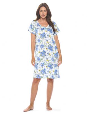 Casual Nights Women's Super Soft Yummy Nightshirt, Short Sleeve Nightgown, Night Dress with Fun Prints & Patterns - Botanic Blue - This softest lightweight short sleeve Nightgown for ladies from the Casual Nights Loungewear and Sleepwear robes Collection, in beautiful feminine Bright Solid & floral print pattern design. This easy to wear Pullover Nightdress is made of the softest 95% polyester and 5% elastane material, this sleep dress Features: scoop neckline, short sleeves, with detailed lace trimming by yolk and satin bow accent for an extra fancy touch. Mid-calf length approx. 38-39 Shoulder to hem. This lounge wear muumuu dress has a relaxed comfortable fit and comes in regular and plus sizes M, L, XL, 2X, all year winter and summer versatile multi uses, wear around to bed as Pj's or lounging the house as relaxed home day waltz dress, a sleepshirt dress, Our sleep robe gowns is perfect to use for maternity, labor/delivery, hospital gown. Makes a perfect Mothers Day gift for your loved ones, mom, older women, or elderly grandmother. Even beautiful and comfortable enough for everyday use around the house. Please use our size chart to determine which size will fit you best, if your measurements fall between two sizes, we recommend ordering a larger size as most people prefer their sleepwear a little looser. Medium: Measures US Size 6-8 -, Chests/Bust 35"-36" Large: Measures US Size 10-12, Chests/Bust 37-38" X-Large: Measures US Size 14-16, Chests/Bust 38.5-40" XX-Large: Measures US Size 18-20, Chests/Bust 41.5-43"