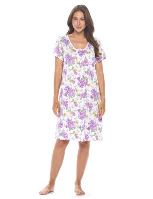 Casual Nights Women's Super Soft Yummy Nightshirt, Short Sleeve Nightgown, Night Dress with Fun Prints & Patterns - Botanic Lilac - This softest lightweight short sleeve Nightgown for ladies from the Casual Nights Loungewear and Sleepwear robes Collection, in beautiful feminine Bright Solid & floral print pattern design. This easy to wear Pullover Nightdress is made of the softest 95% polyester and 5% elastane material, this sleep dress Features: scoop neckline, short sleeves, with detailed lace trimming by yolk and satin bow accent for an extra fancy touch. Mid-calf length approx. 38-39 Shoulder to hem. This lounge wear muumuu dress has a relaxed comfortable fit and comes in regular and plus sizes M, L, XL, 2X, all year winter and summer versatile multi uses, wear around to bed as Pj's or lounging the house as relaxed home day waltz dress, a sleepshirt dress, Our sleep robe gowns is perfect to use for maternity, labor/delivery, hospital gown. Makes a perfect Mothers Day gift for your loved ones, mom, older women, or elderly grandmother. Even beautiful and comfortable enough for everyday use around the house. Please use our size chart to determine which size will fit you best, if your measurements fall between two sizes, we recommend ordering a larger size as most people prefer their sleepwear a little looser. Medium: Measures US Size 6-8 -, Chests/Bust 35"-36" Large: Measures US Size 10-12, Chests/Bust 37-38" X-Large: Measures US Size 14-16, Chests/Bust 38.5-40" XX-Large: Measures US Size 18-20, Chests/Bust 41.5-43"