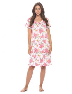 Casual Nights Women's Super Soft Yummy Nightshirt, Short Sleeve Nightgown, Night Dress with Fun Prints & Patterns - Botanic Pink - This softest lightweight short sleeve Nightgown for ladies from the Casual Nights Loungewear and Sleepwear robes Collection, in beautiful feminine Bright Solid & floral print pattern design. This easy to wear Pullover Nightdress is made of the softest 95% polyester and 5% elastane material, this sleep dress Features: scoop neckline, short sleeves, with detailed lace trimming by yolk and satin bow accent for an extra fancy touch. Mid-calf length approx. 38-39 Shoulder to hem. This lounge wear muumuu dress has a relaxed comfortable fit and comes in regular and plus sizes M, L, XL, 2X, all year winter and summer versatile multi uses, wear around to bed as Pj's or lounging the house as relaxed home day waltz dress, a sleepshirt dress, Our sleep robe gowns is perfect to use for maternity, labor/delivery, hospital gown. Makes a perfect Mothers Day gift for your loved ones, mom, older women, or elderly grandmother. Even beautiful and comfortable enough for everyday use around the house. Please use our size chart to determine which size will fit you best, if your measurements fall between two sizes, we recommend ordering a larger size as most people prefer their sleepwear a little looser. Medium: Measures US Size 6-8 -, Chests/Bust 35"-36" Large: Measures US Size 10-12, Chests/Bust 37-38" X-Large: Measures US Size 14-16, Chests/Bust 38.5-40" XX-Large: Measures US Size 18-20, Chests/Bust 41.5-43"