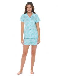 Casual Nights Women's Super Soft Pajamas Set, Short Sleeve Button Down Shirt with Pants PJ Shorts Set with Pockets - Green Paisley