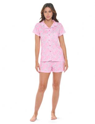 Casual Nights Women's Super Soft Pajamas Set, Short Sleeve Button Down Shirt with Pants PJ Shorts Set with Pockets - Pink Paisley - Soft and lightweight Rayon Knit Pajamas in a fun prints and patterns, coziest pajamas you'll ever own. Features Button down closure with notch collar, matching easy pull on pajama pants with elastic waistband for added comfort, These pj's offer comfortable straight fit perfect for sleeping or curling up on the couch to watch a movie.Please use our size chart to determine which size will fit you best, if your measurements fall between two sizes we recommend ordering a larger size as most people prefer their sleepwear a little looser.Medium: Measures US Size 2-4, Chests/Bust 32"-34" Large: Measures US Size 4-6, Chests/Bust 34-35" X-Large: Measures US Size 8-10, Chests/Bust 35-36" XX-Large: Measures US Size 10-12, Chests/Bust 37"-38.5" 