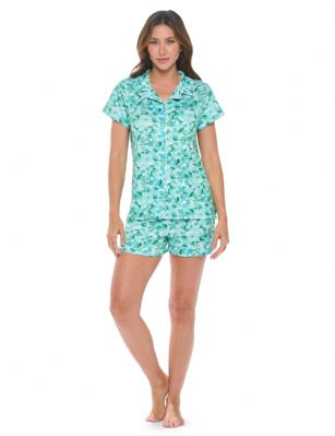 Casual Nights Women's Super Soft Pajamas Set, Short Sleeve Button Down Shirt with Pants PJ Shorts Set with Pockets - Floral Green - Soft and lightweight Rayon Knit Pajamas in a fun prints and patterns, coziest pajamas you'll ever own. Features Button down closure with notch collar, matching easy pull on pajama pants with elastic waistband for added comfort, These pj's offer comfortable straight fit perfect for sleeping or curling up on the couch to watch a movie.Please use our size chart to determine which size will fit you best, if your measurements fall between two sizes we recommend ordering a larger size as most people prefer their sleepwear a little looser.Medium: Measures US Size 2-4, Chests/Bust 32"-34" Large: Measures US Size 4-6, Chests/Bust 34-35" X-Large: Measures US Size 8-10, Chests/Bust 35-36" XX-Large: Measures US Size 10-12, Chests/Bust 37"-38.5" 