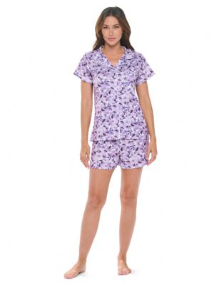 Casual Nights Women's Super Soft Pajamas Set, Short Sleeve Button Down Shirt with Pants PJ Shorts Set with Pockets - Floral Purple - Soft and lightweight Rayon Knit Pajamas in a fun prints and patterns, coziest pajamas you'll ever own. Features Button down closure with notch collar, matching easy pull on pajama pants with elastic waistband for added comfort, These pj's offer comfortable straight fit perfect for sleeping or curling up on the couch to watch a movie.Please use our size chart to determine which size will fit you best, if your measurements fall between two sizes we recommend ordering a larger size as most people prefer their sleepwear a little looser.Medium: Measures US Size 2-4, Chests/Bust 32"-34" Large: Measures US Size 4-6, Chests/Bust 34-35" X-Large: Measures US Size 8-10, Chests/Bust 35-36" XX-Large: Measures US Size 10-12, Chests/Bust 37"-38.5" 