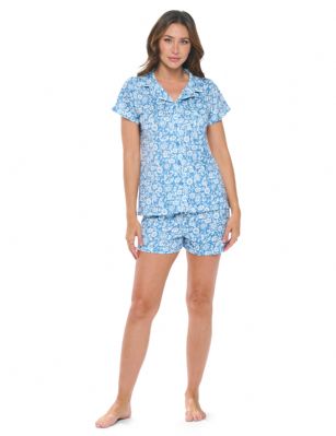 Casual Nights Women's Super Soft Pajamas Set, Short Sleeve Button Down Shirt with Pants PJ Shorts Set with Pockets - Ditsy Floral Blue - Soft and lightweight Rayon Knit Pajamas in a fun prints and patterns, coziest pajamas you'll ever own. Features Button down closure with notch collar, matching easy pull on pajama pants with elastic waistband for added comfort, These pj's offer comfortable straight fit perfect for sleeping or curling up on the couch to watch a movie.Please use our size chart to determine which size will fit you best, if your measurements fall between two sizes we recommend ordering a larger size as most people prefer their sleepwear a little looser.Medium: Measures US Size 2-4, Chests/Bust 32"-34" Large: Measures US Size 4-6, Chests/Bust 34-35" X-Large: Measures US Size 8-10, Chests/Bust 35-36" XX-Large: Measures US Size 10-12, Chests/Bust 37"-38.5" 