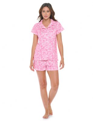 Casual Nights Women's Super Soft Pajamas Set, Short Sleeve Button Down Shirt with Pants PJ Shorts Set with Pockets - Ditsy Floral Pink - Soft and lightweight Rayon Knit Pajamas in a fun prints and patterns, coziest pajamas you'll ever own. Features Button down closure with notch collar, matching easy pull on pajama pants with elastic waistband for added comfort, These pj's offer comfortable straight fit perfect for sleeping or curling up on the couch to watch a movie.Please use our size chart to determine which size will fit you best, if your measurements fall between two sizes we recommend ordering a larger size as most people prefer their sleepwear a little looser.Medium: Measures US Size 2-4, Chests/Bust 32"-34" Large: Measures US Size 4-6, Chests/Bust 34-35" X-Large: Measures US Size 8-10, Chests/Bust 35-36" XX-Large: Measures US Size 10-12, Chests/Bust 37"-38.5" 