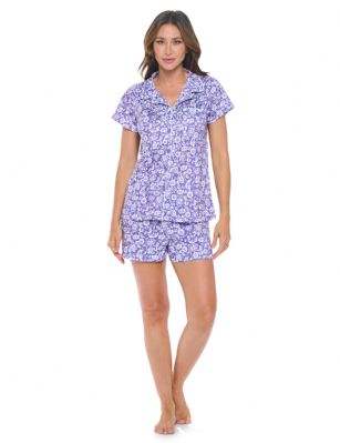 Casual Nights Women's Super Soft Pajamas Set, Short Sleeve Button Down Shirt with Pants PJ Shorts Set with Pockets - Ditsy Floral Purple - Soft and lightweight Rayon Knit Pajamas in a fun prints and patterns, coziest pajamas you'll ever own. Features Button down closure with notch collar, matching easy pull on pajama pants with elastic waistband for added comfort, These pj's offer comfortable straight fit perfect for sleeping or curling up on the couch to watch a movie.Please use our size chart to determine which size will fit you best, if your measurements fall between two sizes we recommend ordering a larger size as most people prefer their sleepwear a little looser.Medium: Measures US Size 2-4, Chests/Bust 32"-34" Large: Measures US Size 4-6, Chests/Bust 34-35" X-Large: Measures US Size 8-10, Chests/Bust 35-36" XX-Large: Measures US Size 10-12, Chests/Bust 37"-38.5" 