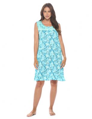 Casual Nights Women's Super Soft Yummy Nightshirt, Sleeveless Nightgown, Night Dress with Fun Prints & Patterns - Floral Mint - This softest lightweight short sleeve Nightgown for ladies from the Casual Nights Loungewear and Sleepwear robes Collection, in beautiful feminine Bright Solid & floral print pattern design. This easy to wear Pullover Nightdress is made of the softest 95% polyester and 5% elastane material, This sleep dress Features: Henley-Style with a scoop neckline, sleeveless, 3 Button closure, with detailed yolk with seams and lace trimming with for an extra fancy touch with ruffled trim. Mid calf length approx. 38-39 Shoulder to hem. This lounge wear muumuu dress has a relaxed comfortable fit and comes in regular and plus sizes M, L, XL, 2X, All year winter and summer versatile multi uses, wear around to bed as Pj's or lounging the house as relaxed home day waltz dress, a sleepshirt dress, Our sleep robe gowns is perfect to use for maternity, labor/delivery, hospital gown. Makes a perfect Mothers Day gift for your loved ones, mom, older women or elderly grandmother. Even beautiful and comfortable enough for everyday use around the house. Please use our size chart to determine which size will fit you best, if your measurements fall between two sizes, we recommend ordering a larger size as most people prefer their sleepwear a little looser. Medium: Measures US Size 6-8 -, Chests/Bust 35"-36" Large: Measures US Size 10-12, Chests/Bust 37-38" X-Large: Measures US Size 14-16, Chests/Bust 38.5-40" XX-Large: Measures US Size 18-20, Chests/Bust 41.5-43"