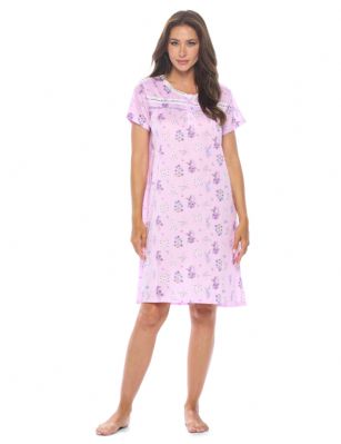 Casual Nights Women's Super Soft Yummy Nightshirt, Short Sleeve Nightgown, Night Dress with Fun Prints & Patterns - Lilac Floral - This softest lightweight short sleeve Nightgown for ladies from the Casual Nights Loungewear and Sleepwear robes Collection, in beautiful feminine Bright Solid & floral print pattern design. This easy to wear Pullover Nightdress is made of the softest 95% polyester and 5% elastane material, This sleep dress Features: Henley-Style with a scoop neckline, 3 Button closure, short cap sleeves, detailed lace yolk and trimming for an extra fancy touch. Mid calf length approx. 38-39 Shoulder to hem. This lounge wear muumuu dress has a relaxed comfortable fit and comes in regular and plus sizes M, L, XL, 2X, All year winter and summer versatile multi uses, wear around to bed as Pj's or lounging the house as relaxed home day waltz dress, a sleepshirt dress, Our sleep robe gowns is perfect to use for maternity, labor/delivery, hospital gown. Makes a perfect Mothers Day gift for your loved ones, mom, older women or elderly grandmother. Even beautiful and comfortable enough for everyday use around the house. Please use our size chart to determine which size will fit you best, if your measurements fall between two sizes, we recommend ordering a larger size as most people prefer their sleepwear a little looser. Medium: Measures US Size 6-8 -, Chests/Bust 35"-36" Large: Measures US Size 10-12, Chests/Bust 37-38" X-Large: Measures US Size 14-16, Chests/Bust 38.5-40" XX-Large: Measures US Size 18-20, Chests/Bust 41.5-43"