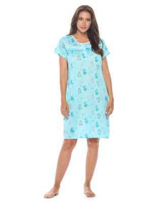 Casual Nights Women's Super Soft Yummy Nightshirt, Short Sleeve Nightgown, Night Dress with Fun Prints & Patterns - Mint Floral - This softest lightweight short sleeve Nightgown for ladies from the Casual Nights Loungewear and Sleepwear robes Collection, in beautiful feminine Bright Solid & floral print pattern design. This easy to wear Pullover Nightdress is made of the softest 95% polyester and 5% elastane material, This sleep dress Features: Henley-Style with a scoop neckline, 3 Button closure, short cap sleeves, detailed lace yolk and trimming for an extra fancy touch. Mid calf length approx. 38-39 Shoulder to hem. This lounge wear muumuu dress has a relaxed comfortable fit and comes in regular and plus sizes M, L, XL, 2X, All year winter and summer versatile multi uses, wear around to bed as Pj's or lounging the house as relaxed home day waltz dress, a sleepshirt dress, Our sleep robe gowns is perfect to use for maternity, labor/delivery, hospital gown. Makes a perfect Mothers Day gift for your loved ones, mom, older women or elderly grandmother. Even beautiful and comfortable enough for everyday use around the house. Please use our size chart to determine which size will fit you best, if your measurements fall between two sizes, we recommend ordering a larger size as most people prefer their sleepwear a little looser. Medium: Measures US Size 6-8 -, Chests/Bust 35"-36" Large: Measures US Size 10-12, Chests/Bust 37-38" X-Large: Measures US Size 14-16, Chests/Bust 38.5-40" XX-Large: Measures US Size 18-20, Chests/Bust 41.5-43"