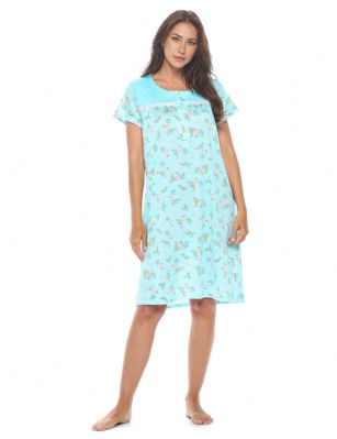 Casual Nights Women's Super Soft Yummy Nightshirt, Short Sleeve Nightgown, Night Dress with Fun Prints & Patterns - Roses Mint - This softest lightweight short sleeve Nightgown for ladies from the Casual Nights Loungewear and Sleepwear robes Collection, in beautiful feminine Bright Solid & floral print pattern design. This easy to wear Pullover Nightdress is made of the softest 95% polyester and 5% elastane material, This sleep dress Features: Henley-Style with a scoop neckline, 5 Button closure, short cap sleeves, detailed yolk with seams and lace trimming with front bow for an extra fancy touch. Mid calf length approx. 38-39 Shoulder to hem. This lounge wear muumuu dress has a relaxed comfortable fit and comes in regular and plus sizes M, L, XL, 2X, All year winter and summer versatile multi uses, wear around to bed as Pj's or lounging the house as relaxed home day waltz dress, a sleepshirt dress, Our sleep robe gowns is perfect to use for maternity, labor/delivery, hospital gown. Makes a perfect Mothers Day gift for your loved ones, mom, older women or elderly grandmother. Even beautiful and comfortable enough for everyday use around the house. Please use our size chart to determine which size will fit you best, if your measurements fall between two sizes, we recommend ordering a larger size as most people prefer their sleepwear a little looser. Medium: Measures US Size 6-8 -, Chests/Bust 35"-36" Large: Measures US Size 10-12, Chests/Bust 37-38" X-Large: Measures US Size 14-16, Chests/Bust 38.5-40" XX-Large: Measures US Size 18-20, Chests/Bust 41.5-43"