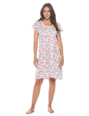 Casual Nights Women's Super Soft Yummy Nightshirt, Short Sleeve Nightgown, Night Dress with Fun Prints & Patterns - Blue Butterfly - This softest lightweight short sleeve Nightgown for ladies from the Casual Nights Loungewear and Sleepwear robes Collection, in beautiful feminine Bright Solid & floral print pattern design. This easy to wear Pullover Nightdress is made of the softest 95% polyester and 5% elastane material, this sleep dress Features: Henley-Style with a scoop neckline, short sleeves, 3 Button closure, with detailed lace trimming and pintucked yolk for an extra fancy touch. Mid-calf length approx. 38-39 Shoulder to hem. This lounge wear muumuu dress has a relaxed comfortable fit and comes in regular and plus sizes M, L, XL, 2X, all year winter and summer versatile multi uses, wear around to bed as Pj's or lounging the house as relaxed home day waltz dress, a sleepshirt dress, Our sleep robe gowns is perfect to use for maternity, labor/delivery, hospital gown. Makes a perfect Mothers Day gift for your loved ones, mom, older women, or elderly grandmother. Even beautiful and comfortable enough for everyday use around the house. Please use our size chart to determine which size will fit you best, if your measurements fall between two sizes, we recommend ordering a larger size as most people prefer their sleepwear a little looser. Medium: Measures US Size 6-8 -, Chests/Bust 35"-36" Large: Measures US Size 10-12, Chests/Bust 37-38" X-Large: Measures US Size 14-16, Chests/Bust 38.5-40" XX-Large: Measures US Size 18-20, Chests/Bust 41.5-43"