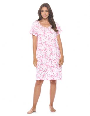Casual Nights Women's Super Soft Yummy Nightshirt, Short Sleeve Nightgown, Night Dress with Fun Prints & Patterns - Ditsy Floral Pink - This softest lightweight short sleeve Nightgown for ladies from the Casual Nights Loungewear and Sleepwear robes Collection, in beautiful feminine Bright Solid & floral print pattern design. This easy to wear Pullover Nightdress is made of the softest 95% polyester and 5% elastane material, this sleep dress Features: Henley-Style with a scoop neckline, short sleeves, 3 Button closure, with detailed lace trimming and pintucked yolk with satin ribbon added for an extra feminine touch. Mid-calf length approx. 38-39 Shoulder to hem. This lounge wear muumuu dress has a relaxed comfortable fit and comes in regular and plus sizes M, L, XL, 2X, all year winter and summer versatile multi uses, wear around to bed as Pj's or lounging the house as relaxed home day waltz dress, a sleepshirt dress, Our sleep robe gowns is perfect to use for maternity, labor/delivery, hospital gown. Makes a perfect Mothers Day gift for your loved ones, mom, older women, or elderly grandmother. Even beautiful and comfortable enough for everyday use around the house. Please use our size chart to determine which size will fit you best, if your measurements fall between two sizes, we recommend ordering a larger size as most people prefer their sleepwear a little looser. Medium: Measures US Size 6-8 -, Chests/Bust 35"-36" Large: Measures US Size 10-12, Chests/Bust 37-38" X-Large: Measures US Size 14-16, Chests/Bust 38.5-40" XX-Large: Measures US Size 18-20, Chests/Bust 41.5-43"