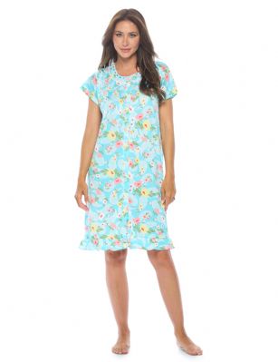 Casual Nights Women's Super Soft Yummy Nightshirt, Short Sleeve Nightgown, Night Dress with Fun Prints & Patterns - Aqua Paisley - This softest lightweight short sleeve Nightgown for ladies from the Casual Nights Loungewear and Sleepwear robes Collection, in beautiful feminine Bright Solid & floral print pattern design. This easy to wear Pullover Nightdress is made of the softest 95% polyester and 5% elastane material, this sleep dress Features: Henley-Style with a scoop neckline, short sleeves, full button front closure, with detailed lace trimming and pintucked yolk with satin ribbon and ruffled trim added for an extra feminine touch. Mid-calf length approx. 38-39 Shoulder to hem. This lounge wear muumuu dress has a relaxed comfortable fit and comes in regular and plus sizes M, L, XL, 2X, all year winter and summer versatile multi uses, wear around to bed as Pj's or lounging the house as relaxed home day waltz dress, a sleepshirt dress, Our sleep robe gowns is perfect to use for maternity, labor/delivery, hospital gown. Makes a perfect Mothers Day gift for your loved ones, mom, older women, or elderly grandmother. Even beautiful and comfortable enough for everyday use around the house. Please use our size chart to determine which size will fit you best, if your measurements fall between two sizes, we recommend ordering a larger size as most people prefer their sleepwear a little looser. Medium: Measures US Size 6-8 -, Chests/Bust 35"-36" Large: Measures US Size 10-12, Chests/Bust 37-38" X-Large: Measures US Size 14-16, Chests/Bust 38.5-40" XX-Large: Measures US Size 18-20, Chests/Bust 41.5-43"