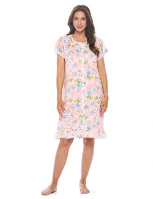 Casual Nights Women's Super Soft Yummy Nightshirt, Short Sleeve Nightgown, Night Dress with Fun Prints & Patterns - Pink Paisley - This softest lightweight short sleeve Nightgown for ladies from the Casual Nights Loungewear and Sleepwear robes Collection, in beautiful feminine Bright Solid & floral print pattern design. This easy to wear Pullover Nightdress is made of the softest 95% polyester and 5% elastane material, this sleep dress Features: Henley-Style with a scoop neckline, short sleeves, full button front closure, with detailed lace trimming and pintucked yolk with satin ribbon and ruffled trim added for an extra feminine touch. Mid-calf length approx. 38-39 Shoulder to hem. This lounge wear muumuu dress has a relaxed comfortable fit and comes in regular and plus sizes M, L, XL, 2X, all year winter and summer versatile multi uses, wear around to bed as Pj's or lounging the house as relaxed home day waltz dress, a sleepshirt dress, Our sleep robe gowns is perfect to use for maternity, labor/delivery, hospital gown. Makes a perfect Mothers Day gift for your loved ones, mom, older women, or elderly grandmother. Even beautiful and comfortable enough for everyday use around the house. Please use our size chart to determine which size will fit you best, if your measurements fall between two sizes, we recommend ordering a larger size as most people prefer their sleepwear a little looser. Medium: Measures US Size 6-8 -, Chests/Bust 35"-36" Large: Measures US Size 10-12, Chests/Bust 37-38" X-Large: Measures US Size 14-16, Chests/Bust 38.5-40" XX-Large: Measures US Size 18-20, Chests/Bust 41.5-43"