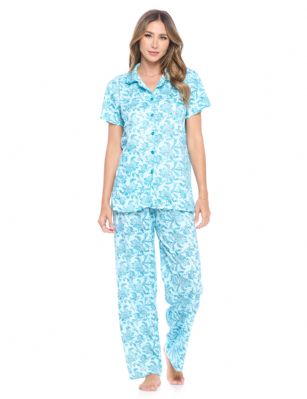 Casual Nights Women's Short Sleeve Floral Pajama Set - Green - Please use this size chart to determine which size will fit you best, if your measurements fall between two sizes we recommend ordering a larger size as most people prefer their sleepwear a little looser. Top Length 27", Pants Inseam 28"Medium: Measures US 4-6 Size -, Chests/Bust 34"-35" Large: Measures US Size 8-10, Chests/Bust 36-37" X-Large: Measures US Size 12-14, Chests/Bust 38-40" XX-Large: Measures US Size 16-18, Chests/Bust 41-43"  3X-Large: Measures US Size 18-20, Chests/Bust 44-46" 4X-Large: Measures US Size 20-22, Chests/Bust 46.5-48"Soft and lightweight Cotton Poly Knit Pajama 2 piece Sleep Set in a fun floral pattern. Short sleeve shirt features: Button closure, Piped finish and open pocket, Pajama pants with elasticized waist easy pull on and added comfort, approx. 28" inseam length. PJ's Set offers A comfortable fit perfect for sleeping or lounging around.