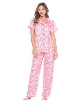 Casual Nights Women's Short Sleeve Floral Pajama Set - Pink - Please use this size chart to determine which size will fit you best, if your measurements fall between two sizes we recommend ordering a larger size as most people prefer their sleepwear a little looser. Top Length 27", Pants Inseam 28"Medium: Measures US 4-6 Size -, Chests/Bust 34"-35" Large: Measures US Size 8-10, Chests/Bust 36-37" X-Large: Measures US Size 12-14, Chests/Bust 38-40" XX-Large: Measures US Size 16-18, Chests/Bust 41-43"  3X-Large: Measures US Size 18-20, Chests/Bust 44-46" 4X-Large: Measures US Size 20-22, Chests/Bust 46.5-48"Soft and lightweight Cotton Poly Knit Pajama 2 piece Sleep Set in a fun floral pattern. Short sleeve shirt features: Button closure, Piped finish and open pocket, Pajama pants with elasticized waist easy pull on and added comfort, approx. 28" inseam length. PJ's Set offers A comfortable fit perfect for sleeping or lounging around.