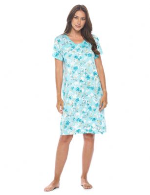 Casual Nights Women's Super Soft Yummy Nightshirt, Short Sleeve Nightgown, Night Dress with Fun Prints & Patterns - Green Flowered - This softest lightweight short sleeve Nightgown for ladies from the Casual Nights Loungewear and Sleepwear robes Collection, in beautiful feminine Bright Solid & floral print pattern design. This easy to wear Pullover Nightdress is made of the softest 95% polyester and 5% elastane material, this sleep dress Features: Henley-Style with a scoop neckline, short sleeves, 3 button closure, with detailed lace trimming and pintucked yolk added for an extra feminine touch. Mid-calf length approx. 38-39 Shoulder to hem. This lounge wear muumuu dress has a relaxed comfortable fit and comes in regular and plus sizes M, L, XL, 2X, all year winter and summer versatile multi uses, wear around to bed as Pj's or lounging the house as relaxed home day waltz dress, a sleepshirt dress, Our sleep robe gowns is perfect to use for maternity, labor/delivery, hospital gown. Makes a perfect Mothers Day gift for your loved ones, mom, older women, or elderly grandmother. Even beautiful and comfortable enough for everyday use around the house. Please use our size chart to determine which size will fit you best, if your measurements fall between two sizes, we recommend ordering a larger size as most people prefer their sleepwear a little looser. Medium: Measures US Size 6-8 -, Chests/Bust 35"-36" Large: Measures US Size 10-12, Chests/Bust 37-38" X-Large: Measures US Size 14-16, Chests/Bust 38.5-40" XX-Large: Measures US Size 18-20, Chests/Bust 41.5-43"