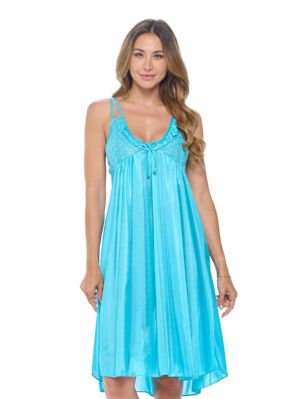 Casual Nights Women's Satin Lace Camisole Nightgown - Blue - You'll love slipping into this gown designed in silky satin fabric witha Sexy pattern, FeaturesV-Neck,lace and Flatteringbow accentthat lend a feminine flair. A Lightweight, flowing fabric that keeps your sleepwear comfortable and stylish.