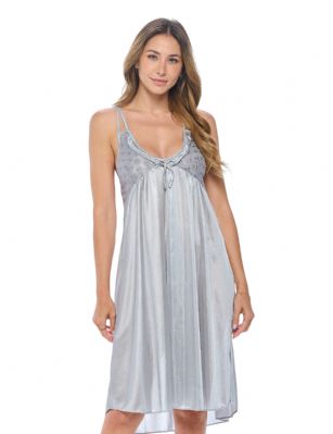 Casual Nights Women's Satin Lace Camisole Nightgown - Grey - You'll love slipping into this gown designed in silky satin fabric witha Sexy pattern, FeaturesV-Neck,lace and Flatteringbow accentthat lend a feminine flair. A Lightweight, flowing fabric that keeps your sleepwear comfortable and stylish.