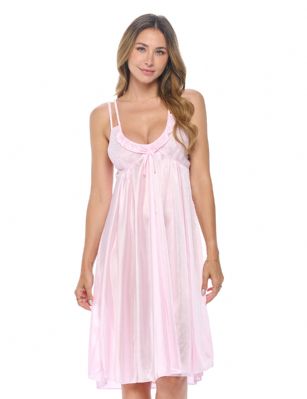 Casual Nights Women's Satin Lace Camisole Nightgown - Light Pink - You'll love slipping into this gown designed in silky satin fabric witha Sexy pattern, FeaturesV-Neck,lace and Flatteringbow accentthat lend a feminine flair. A Lightweight, flowing fabric that keeps your sleepwear comfortable and stylish.