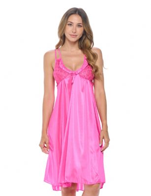 Casual Nights Women's Satin Lace Camisole Nightgown - Pink - You'll love slipping into this gown designed in silky satin fabric witha Sexy pattern, FeaturesV-Neck,lace and Flatteringbow accentthat lend a feminine flair. A Lightweight, flowing fabric that keeps your sleepwear comfortable and stylish.