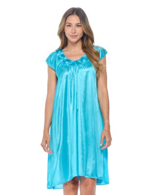 Casual Nights Women's Cap Sleeve Rose Satin Tricot Nightgown - Aqua - You'll love slipping into this gown designed in silky satin fabric witha Sexy pattern, Featuring Cap sleeve, Rose accentthat lend a feminine flair. A Lightweight, flowing fabric that keeps your sleepwear comfortable and stylish.