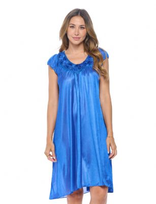 Casual Nights Women's Cap Sleeve Rose Satin Tricot Nightgown - Navy - You'll love slipping into this gown designed in silky satin fabric witha Sexy pattern, Featuring Cap sleeve, Rose accentthat lend a feminine flair. A Lightweight, flowing fabric that keeps your sleepwear comfortable and stylish.