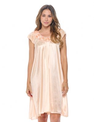 Casual Nights Women's Cap Sleeve Rose Satin  Tricot Nightgown - Orange - You'll love slipping into this gown designed in silky satin fabric witha Sexy pattern, Featuring Cap sleeve, Rose accentthat lend a feminine flair. A Lightweight, flowing fabric that keeps your sleepwear comfortable and stylish.