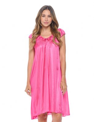 Casual Nights Women's Cap Sleeve Rose Satin Nightgown - Pink - You'll love slipping into this gown designed in silky satin fabric witha Sexy pattern, Featuring Cap sleeve, Rose accentthat lend a feminine flair. A Lightweight, flowing fabric that keeps your sleepwear comfortable and stylish.