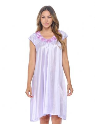 Casual Nights Women's Cap Sleeve Rose Satin Nightgown - Purple - You'll love slipping into this gown designed in silky satin fabric witha Sexy pattern, Featuring Cap sleeve, Rose accentthat lend a feminine flair. A Lightweight, flowing fabric that keeps your sleepwear comfortable and stylish.