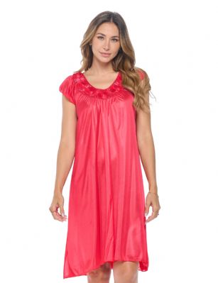 Casual Nights Women's Cap Sleeve Rose Satin Tricot Nightgown - Red - You'll love slipping into this gown designed in silky satin fabric witha Sexy pattern, Featuring Cap sleeve, Rose accentthat lend a feminine flair. A Lightweight, flowing fabric that keeps your sleepwear comfortable and stylish.