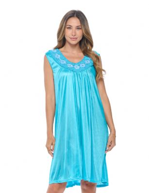 Casual Nights Women's Sleeveless Flower Satin Nightgown - Aqua - You'll love slipping into this gown designed in silky satin fabric witha Sexy pattern, Flower accent that lend a feminine flair. A Lightweight, flowing fabric that keeps your sleepwear comfortable and stylish.