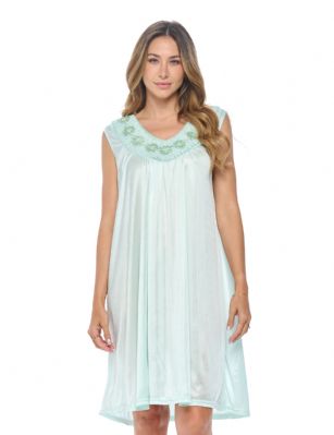 Casual Nights Women's Sleeveless Flower Satin Nightgown - Green - You'll love slipping into this gown designed in silky satin fabric witha Sexy pattern, Flower accent that lend a feminine flair. A Lightweight, flowing fabric that keeps your sleepwear comfortable and stylish.
