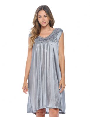 Casual Nights Women's Sleeveless Flower Satin Nightgown - Grey - You'll love slipping into this gown designed in silky satin fabric witha Sexy pattern, Flower accent that lend a feminine flair. A Lightweight, flowing fabric that keeps your sleepwear comfortable and stylish.
