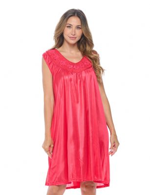Casual Nights Women's Sleeveless Flower Satin Nightgown - Red - You'll love slipping into this gown designed in silky satin fabric witha Sexy pattern, Flower accent that lend a feminine flair. A Lightweight, flowing fabric that keeps your sleepwear comfortable and stylish.