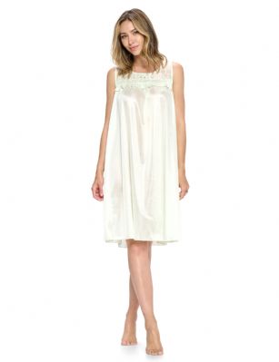 Casual Nights Women's Tricot Sheer Lace Sleeveless Nightgown - Light Green - This Women's Lace Trim Lounger Tricot Nightshirt from Casual Nights is made from lightweight silky smooth poly fabric offering an ultra-comfortable yet flattering fit. Featuring; crew neckline with flower lace sheer yolk, ruffled trim with satin bow accent, sleeveless, flirty knee length approx. 38 inches. Youll love slipping it on, this sleep nightgown is a great option for those who want something a lighter and sexier. 