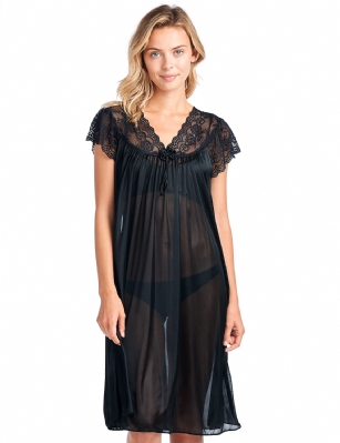 Casual Nights Women's Fancy Lace Neckline Silky Tricot Nightgown - Black - if your measurements fall between two sizes we recommend ordering a larger size as most people prefer their sleepwear a little looser.You'll love slipping into this gown designed in silky satin fabric witha Sexy pattern, FeaturesV-Neck,lace and Flatteringbow accentthat lend a feminine flair. A Lightweight, flowing fabric that keeps your sleepwear comfortable and stylish.