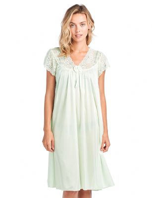 Casual Nights Women's Fancy Lace Neckline Silky Tricot Nightgown - Light Green - if your measurements fall between two sizes we recommend ordering a larger size as most people prefer their sleepwear a little looser.You'll love slipping into this gown designed in silky satin fabric witha Sexy pattern, FeaturesV-Neck,lace and Flatteringbow accentthat lend a feminine flair. A Lightweight, flowing fabric that keeps your sleepwear comfortable and stylish.