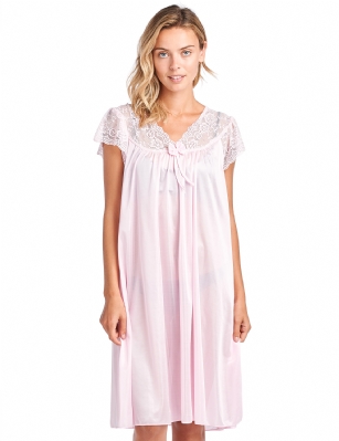 Casual Nights Women's Fancy Lace Neckline Silky Tricot Nightgown - Pink - if your measurements fall between two sizes we recommend ordering a larger size as most people prefer their sleepwear a little looser.You'll love slipping into this gown designed in silky satin fabric witha Sexy pattern, FeaturesV-Neck,lace and Flatteringbow accentthat lend a feminine flair. A Lightweight, flowing fabric that keeps your sleepwear comfortable and stylish.