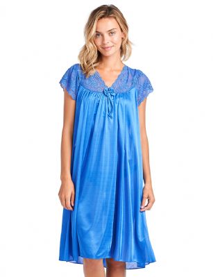 Casual Nights Women's Fancy Lace Neckline Silky Tricot Nightgown - Navy - if your measurements fall between two sizes we recommend ordering a larger size as most people prefer their sleepwear a little looser.You'll love slipping into this gown designed in silky satin fabric witha Sexy pattern, FeaturesV-Neck,lace and Flatteringbow accentthat lend a feminine flair. A Lightweight, flowing fabric that keeps your sleepwear comfortable and stylish.