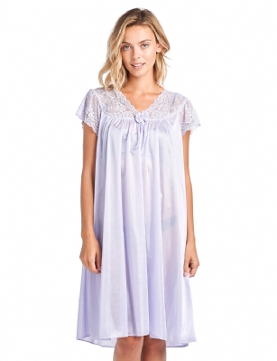 Casual Nights Women's Fancy Lace Neckline Silky Tricot Nightgown - Purple - if your measurements fall between two sizes we recommend ordering a larger size as most people prefer their sleepwear a little looser.You'll love slipping into this gown designed in silky satin fabric witha Sexy pattern, FeaturesV-Neck,lace and Flatteringbow accentthat lend a feminine flair. A Lightweight, flowing fabric that keeps your sleepwear comfortable and stylish.