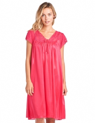 Casual Nights Women's Fancy Lace Neckline Silky Tricot Nightgown - Red - if your measurements fall between two sizes we recommend ordering a larger size as most people prefer their sleepwear a little looser.You'll love slipping into this gown designed in silky satin fabric witha Sexy pattern, FeaturesV-Neck,lace and Flatteringbow accentthat lend a feminine flair. A Lightweight, flowing fabric that keeps your sleepwear comfortable and stylish.