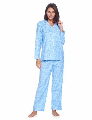 Casual Nights Women's Flannel Long Sleeve Button Down Pajama Set - Blue Swirls - Please use our size chart to determine which size will fit you best, if your measurements fall between two sizes we recommend ordering a larger size as most people prefer their sleepwear a little looser.Small: Measures US Size 4-6, Chests/Bust 35-38" Medium: Measures US Size 8-10, Chests/Bust 37-40" Large: Measures US Size 12-14, Chests/Bust 38-42" X-Large: Measures US Size 14-16, Chests/Bust 42-44" XX-Large: Measures US Size 16-18, Chests/Bust 44-46" 3X-Large: Measures US Size 22, Chests/Bust 46-484X-Large: Measures US Size 24, Chests/Bust 50-54"Soft and lightweight Flannel Pajamas in a fun paisley pattern, coziest pajamas you'll ever own. Features Button down closure, Lace And Ribbon finish, elastic drawstring waist. These pjs offer comfortable straight fit perfect for sleeping or curling up on the couch to watch a movie.