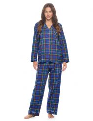 Casual Nights Women's Flannel Long Sleeve Button Down Pajama Set - Green Plaid