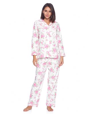 Casual Nights Women's Flannel Long Sleeve Button Down Pajama Set - White Pink Flower - Please use our size chart to determine which size will fit you best, if your measurements fall between two sizes we recommend ordering a larger size as most people prefer their sleepwear a little looser.Small: Measures US Size 4-6, Chests/Bust 35-38" Medium: Measures US Size 8-10, Chests/Bust 37-40" Large: Measures US Size 12-14, Chests/Bust 38-42" X-Large: Measures US Size 14-16, Chests/Bust 42-44" XX-Large: Measures US Size 16-18, Chests/Bust 44-46" 3X-Large: Measures US Size 22, Chests/Bust 46-484X-Large: Measures US Size 24, Chests/Bust 50-54"Soft and lightweight Flannel Pajamas in a fun paisley pattern, coziest pajamas you'll ever own. Features Button down closure, Lace And Ribbon finish, elastic drawstring waist. These pjs offer comfortable straight fit perfect for sleeping or curling up on the couch to watch a movie.