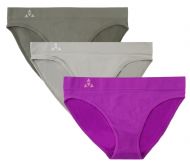 Balanced Tech Women's 3 Pack Seamless Low-Rise Bikini Panties - Charcoal/Grey/Purple Cactus