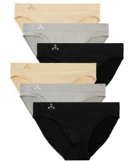 Balanced Tech Women's 6 Pack Seamless Low-Rise Bikini Panties - Black/Nude/Gray